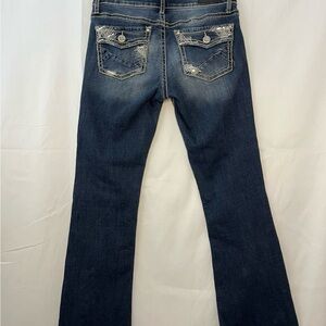 bedazzled pockets Dark Blue Boot Cut Jeans